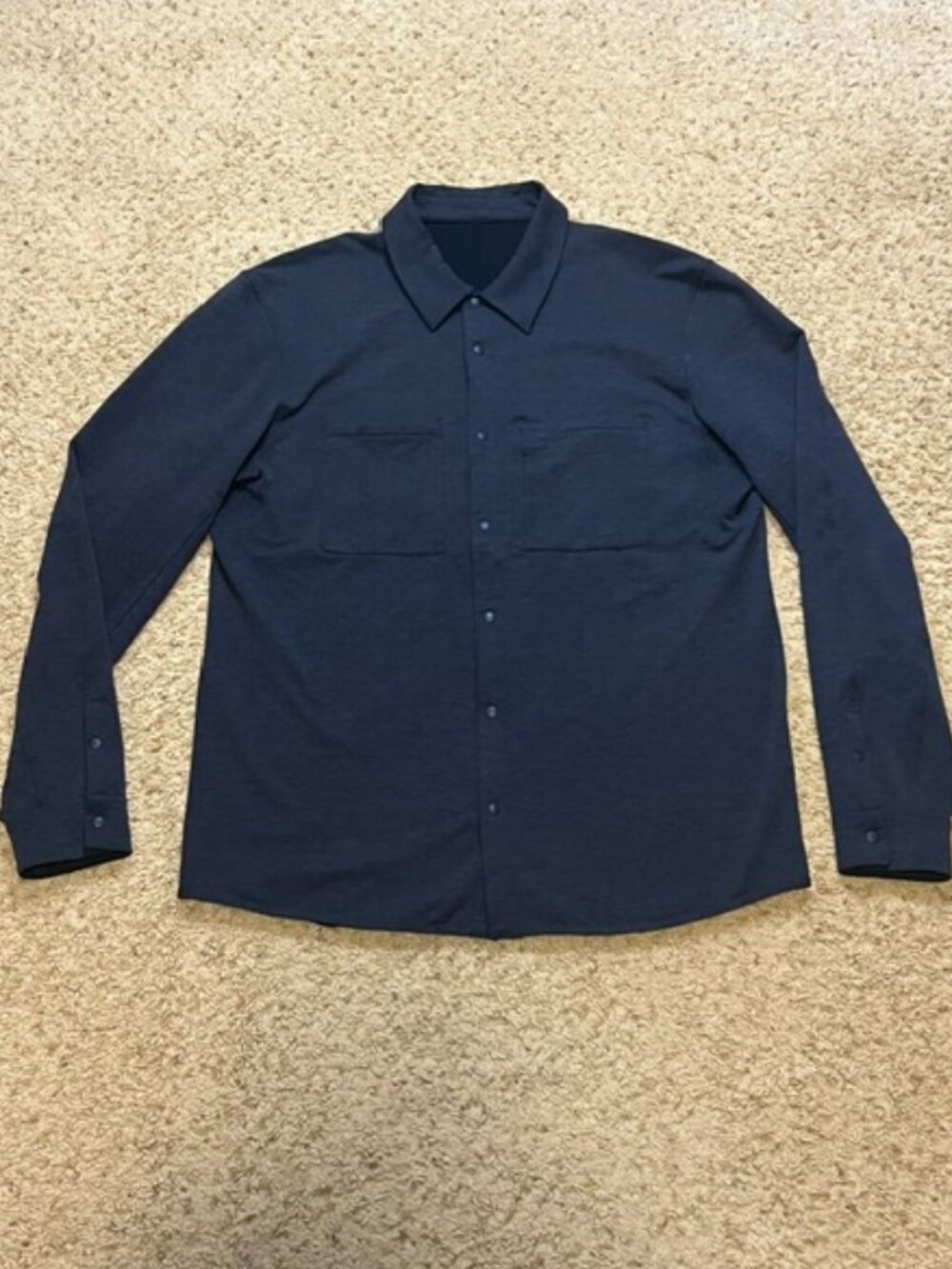 Lululemon Men's Navy Snap Button Soft Knit Overshirt Long Sleeve Size Large EUC
